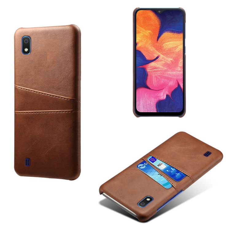 

For Samsung Galaxy A10 Calf Texture PC + PU Leather Back Cover Shockproof Case with Dual Card Slots(Brown)