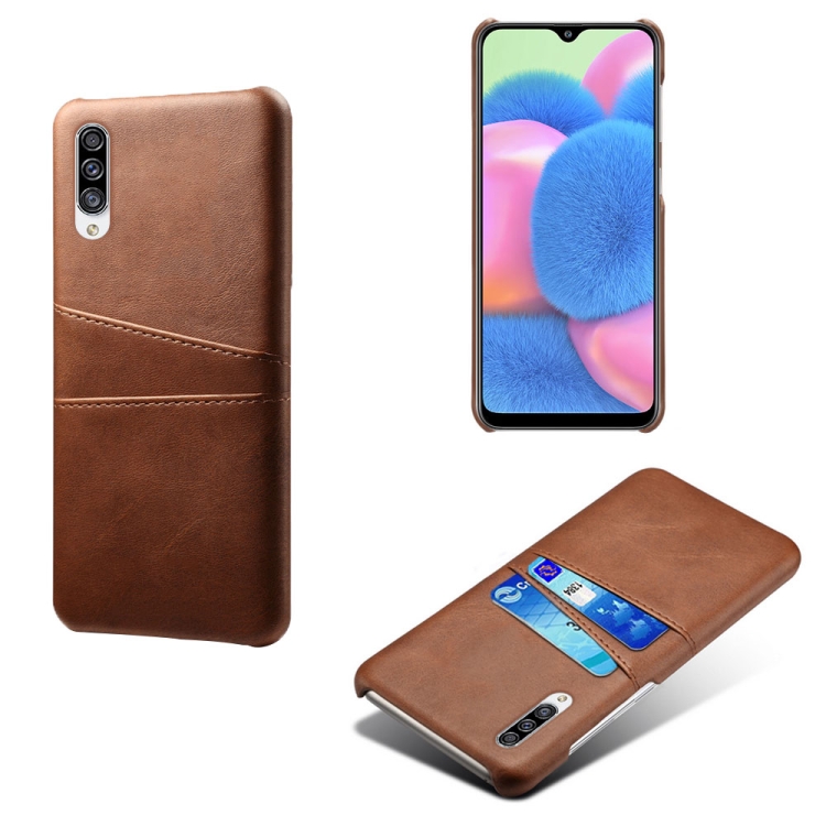

For Samsung Galaxy A30s Calf Texture PC + PU Leather Back Cover Shockproof Case with Dual Card Slots(Brown)