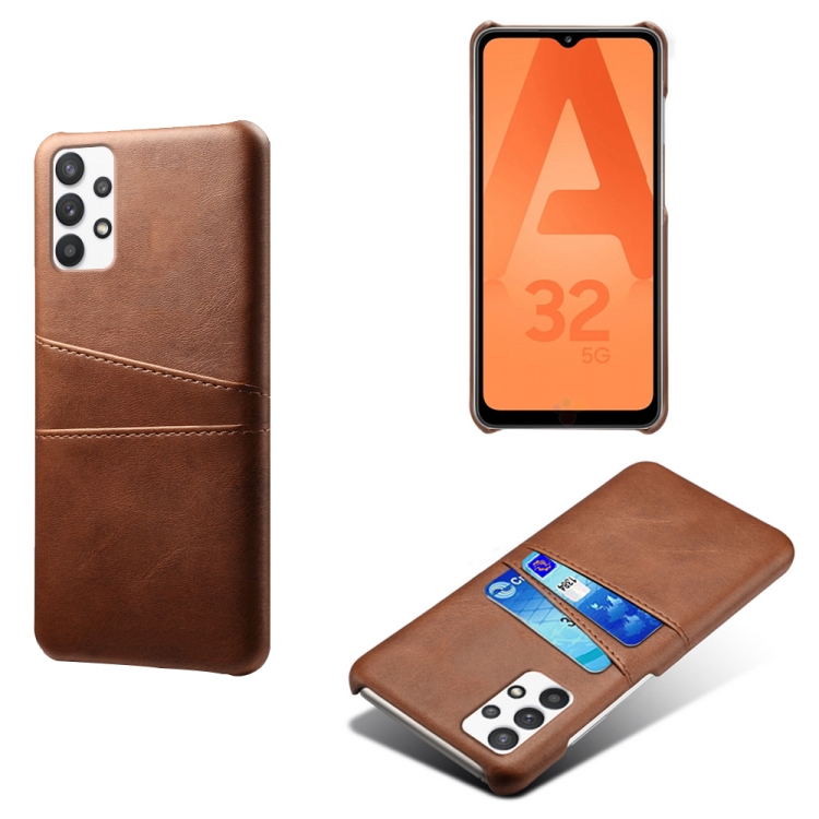 

For Samsung Galaxy A32 5G Calf Texture PC + PU Leather Back Cover Shockproof Case with Dual Card Slots(Brown)
