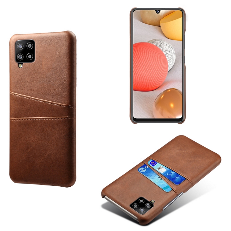 

For Samsung Galaxy A42 5G Calf Texture PC + PU Leather Back Cover Shockproof Case with Dual Card Slots(Brown)