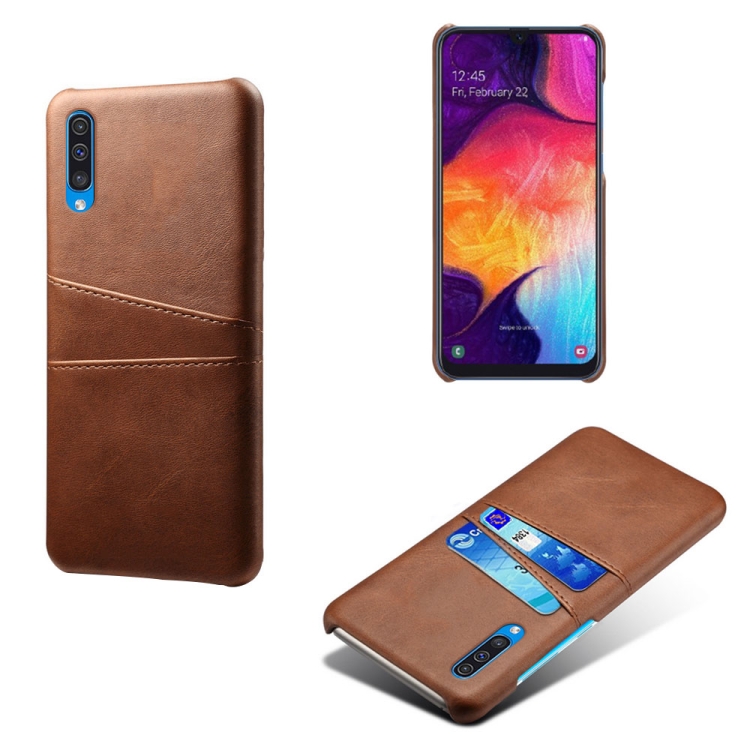 

For Samsung Galaxy A50s Calf Texture PC + PU Leather Back Cover Shockproof Case with Dual Card Slots(Brown)
