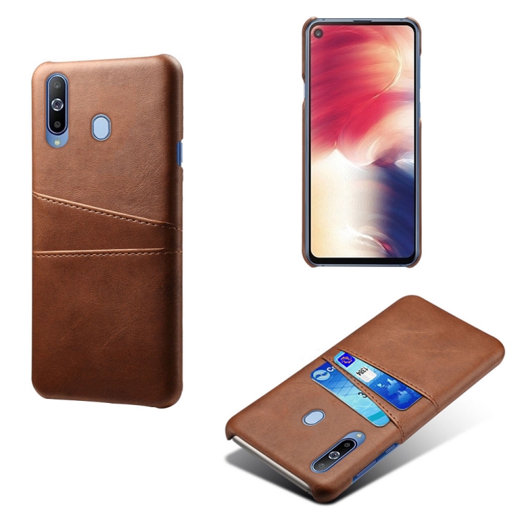 

For Samsung Galaxy A60 Calf Texture PC + PU Leather Back Cover Shockproof Case with Dual Card Slots(Brown)
