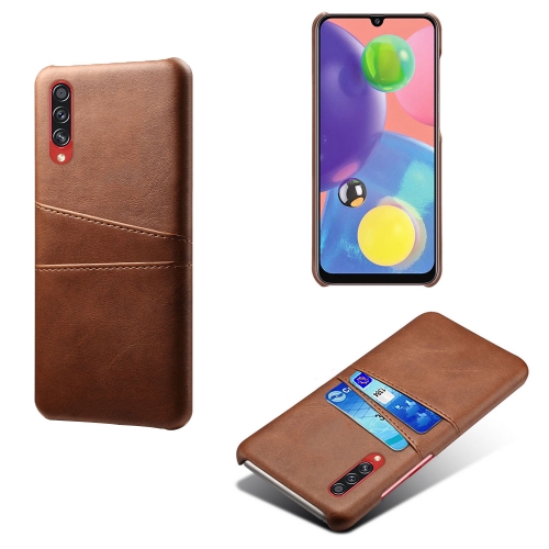 

For Samsung Galaxy A70s Calf Texture PC + PU Leather Back Cover Shockproof Case with Dual Card Slots(Brown)