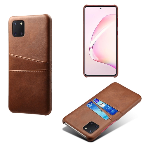 

For Samsung Galaxy A81 / Note10 Lite Calf Texture PC + PU Leather Back Cover Shockproof Case with Dual Card Slots(Brown)