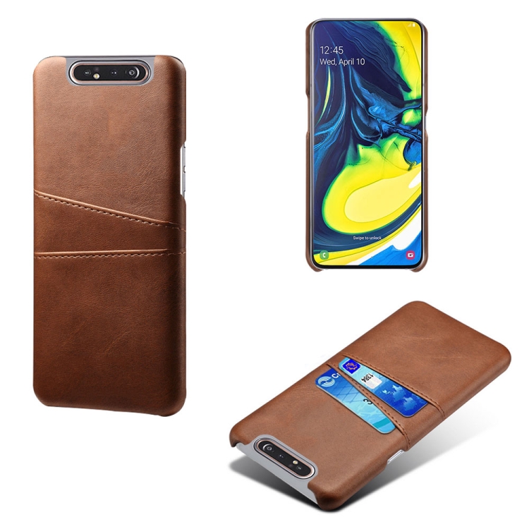 

For Samsung Galaxy A90 Calf Texture PC + PU Leather Back Cover Shockproof Case with Dual Card Slots(Brown)