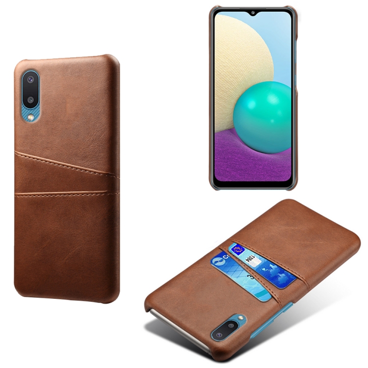 

For Samsung Galaxy M02 / A02 Calf Texture PC + PU Leather Back Cover Shockproof Case with Dual Card Slots(Brown)