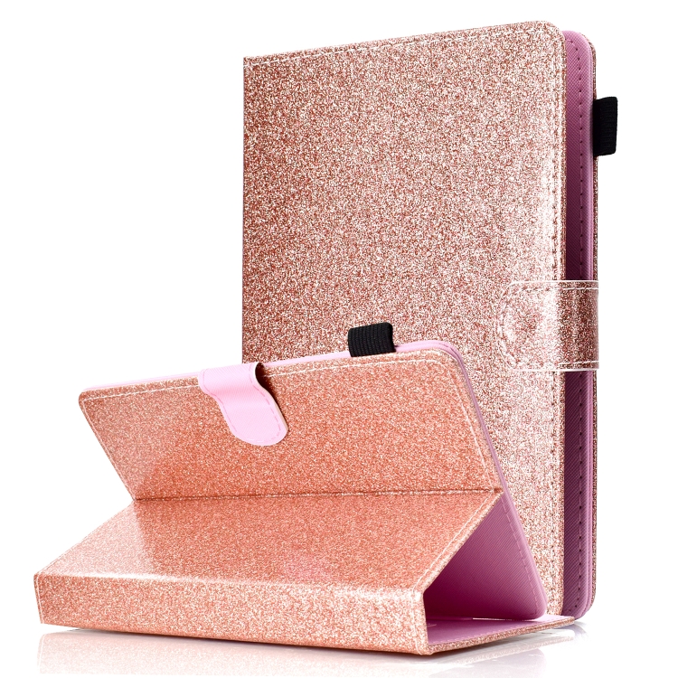 

For 10 inch Tablet Varnish Glitter Powder Horizontal Flip Leather Case with Holder & Card Slot(Rose Gold)