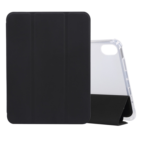 

3-folding Electric Pressed Skin Texture Horizontal Flip Shockproof Transparent TPU + PU Leather Case with Holder& Pen Slot & Sleep / Wake-up Function For iPad mini 6(Black)