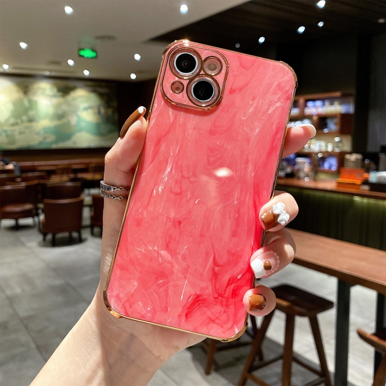

Marble Texture Electroplating Shockproof Protective Case For iPhone 13(Red)