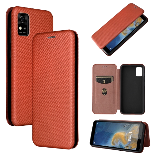 

For ZTE Blade A31 Carbon Fiber Texture Magnetic Horizontal Flip TPU + PC + PU Leather Case with Card Slot(Brown)