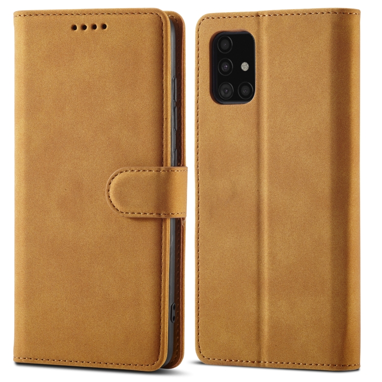 

For Samsung Galaxy A12 Frosted Anti-theft Brush Horizontal Flip Leather Case with Holder & Card Slots & Wallet(Yellow)