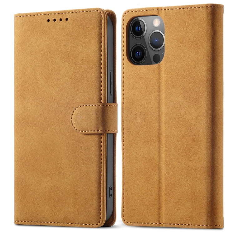

Frosted Anti-theft Brush Horizontal Flip Leather Case with Holder & Card Slots & Wallet For iPhone 12 / 12 Pro(Yellow)