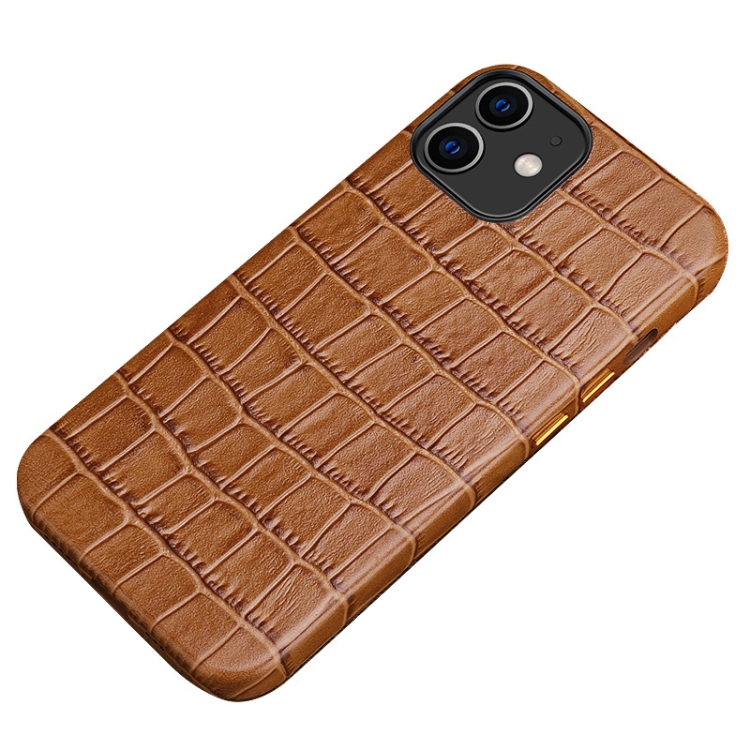 

Crocodile Texture Top Layer Cowhide Leather Back Cover Shockproof Case For iPhone 12 / 12 Pro(Brown)
