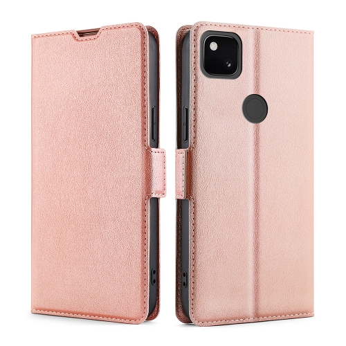 

For Google Pixel 4a Ultra-thin Voltage Side Buckle PU + TPU Horizontal Flip Leather Case with Holder & Card Slot(Rose Gold)