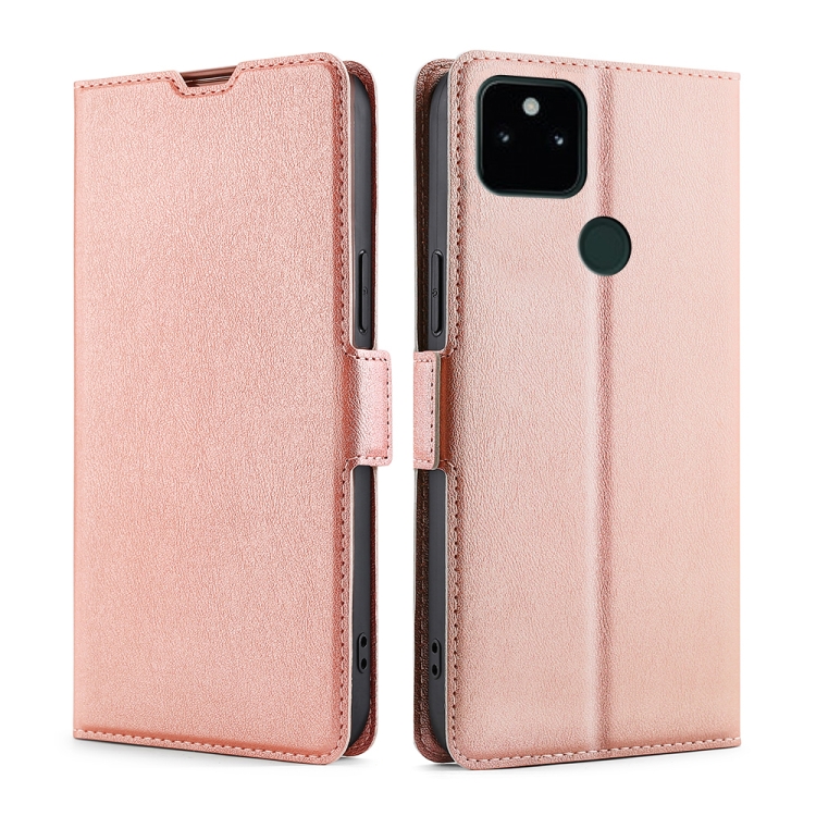 

For Google Pixel 5a Ultra-thin Voltage Side Buckle PU + TPU Horizontal Flip Leather Case with Holder & Card Slot(Rose Gold)