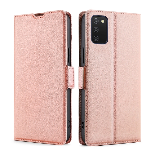 

For Samsung Galaxy A03s 166.5mm Ultra-thin Voltage Side Buckle PU + TPU Horizontal Flip Leather Case with Holder & Card Slot(Rose Gold)
