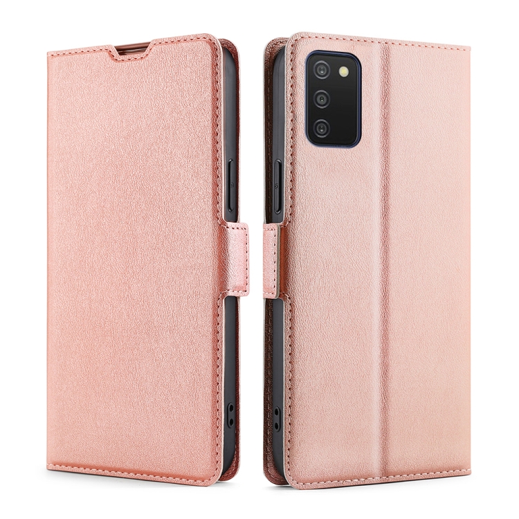 

For Samsung Galaxy A03s 164.2mm Ultra-thin Voltage Side Buckle PU + TPU Horizontal Flip Leather Case with Holder & Card Slot(Rose Gold)