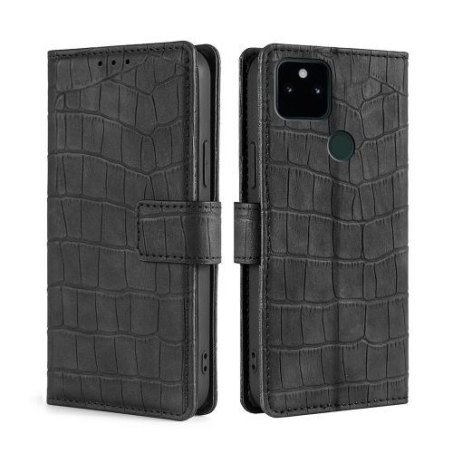 

For Google Pixel 5A Skin Feel Crocodile Texture Magnetic Clasp Horizontal Flip PU Leather Case with Holder & Card Slots & Wallet(Black)