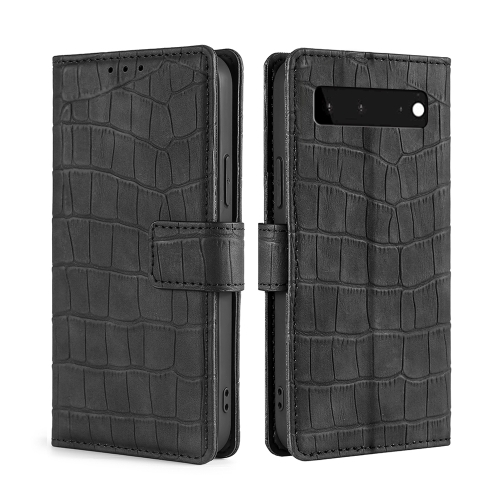 

For Google Pixel 6 Skin Feel Crocodile Texture Magnetic Clasp Horizontal Flip PU Leather Case with Holder & Card Slots & Wallet(Black)