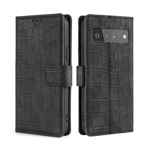 

For Google Pixel 6 Pro Skin Feel Crocodile Texture Magnetic Clasp Horizontal Flip PU Leather Case with Holder & Card Slots & Wallet(Black)
