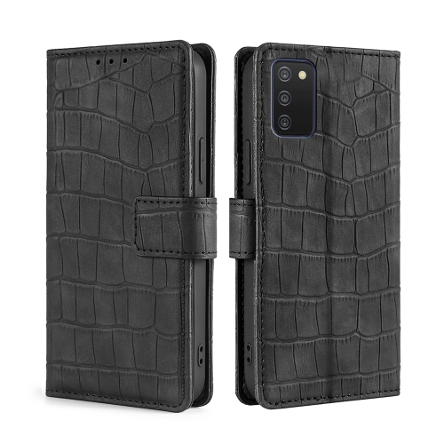 

For Samsung Galaxy A03s Skin Feel Crocodile Texture Magnetic Clasp Horizontal Flip PU Leather Case with Holder & Card Slots & Wallet(Black)