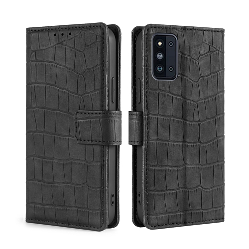 

For Samsung Galaxy F52 5G Skin Feel Crocodile Texture Magnetic Clasp Horizontal Flip PU Leather Case with Holder & Card Slots & Wallet(Black)