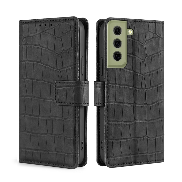 

For Samsung Galaxy S21 FE 5G Skin Feel Crocodile Texture Magnetic Clasp Horizontal Flip PU Leather Case with Holder & Card Slots & Wallet(Black)