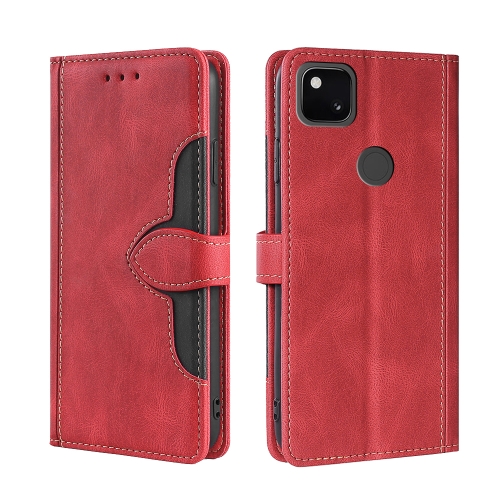 

For Google Pixel 4a Skin Feel Straw Hat Magnetic Buckle Horizontal Flip Leather Case with Holder & Card Slots & Wallet(Red)