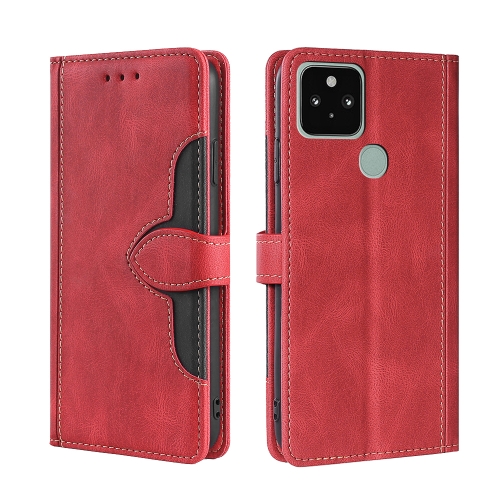 

For Google Pixel 5 Skin Feel Straw Hat Magnetic Buckle Horizontal Flip Leather Case with Holder & Card Slots & Wallet(Red)