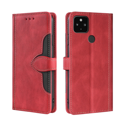 

For Google Pixel 5 XL / Pixel 4a 5G Skin Feel Straw Hat Magnetic Buckle Horizontal Flip Leather Case with Holder & Card Slots & Wallet(Red)