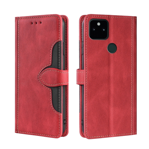 

For Google Pixel 5a 5G Skin Feel Straw Hat Magnetic Buckle Horizontal Flip Leather Case with Holder & Card Slots & Wallet(Red)