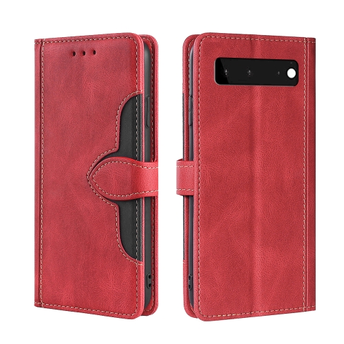 

For Google Pixel 6 Skin Feel Straw Hat Magnetic Buckle Horizontal Flip Leather Case with Holder & Card Slots & Wallet(Red)