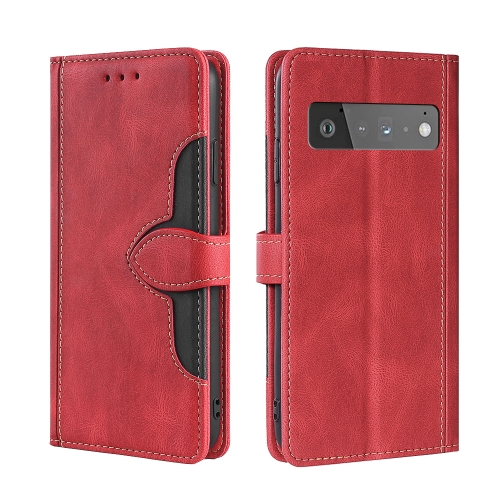 

For Google Pixel 6 Pro Skin Feel Straw Hat Magnetic Buckle Horizontal Flip Leather Case with Holder & Card Slots & Wallet(Red)