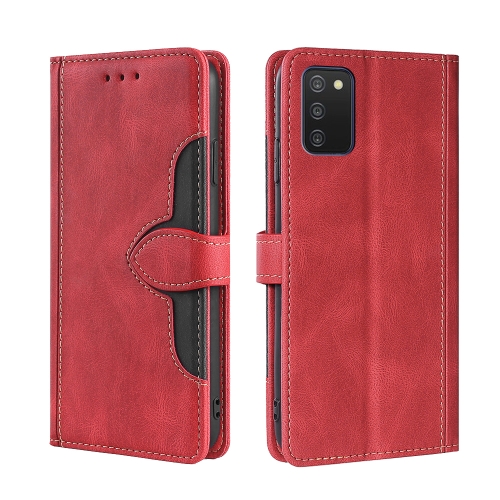 

For Samsung Galaxy A03s (166.5mm) Skin Feel Straw Hat Magnetic Buckle Horizontal Flip PU Leather Case with Holder & Card Slots & Wallet(Red)