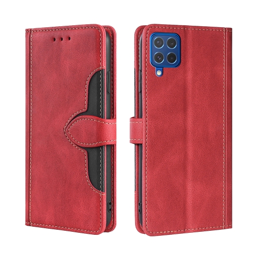 

For Samsung Galaxy F62 / M62 Skin Feel Straw Hat Magnetic Buckle Horizontal Flip PU Leather Case with Holder & Card Slots & Wallet(Red)