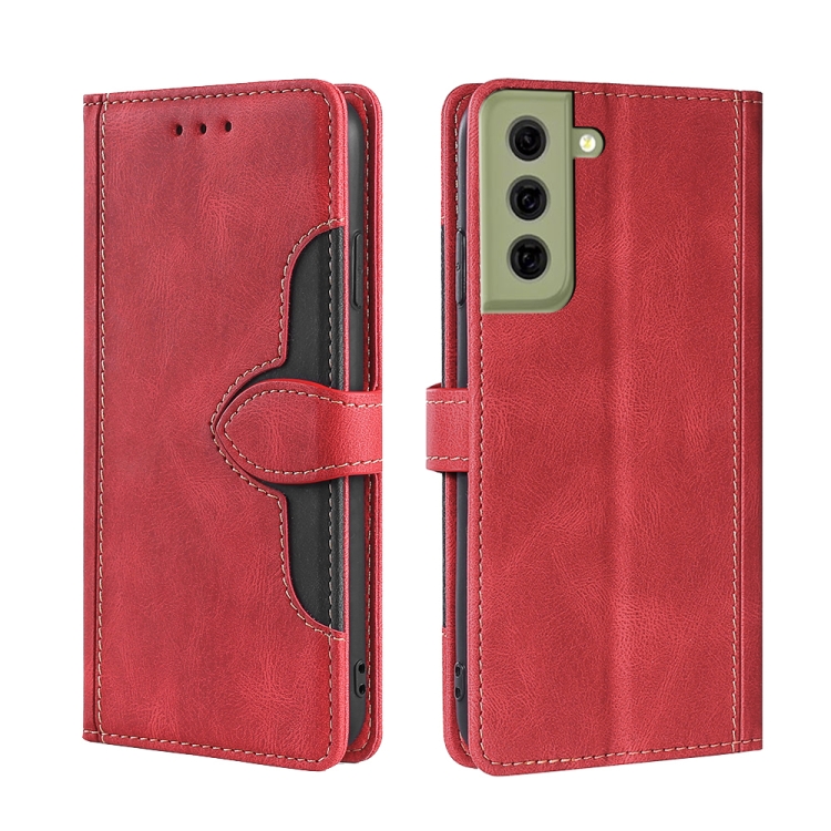 

For Samsung Galaxy S21 FE 5G Skin Feel Straw Hat Magnetic Buckle Horizontal Flip PU Leather Case with Holder & Card Slots & Wallet(Red)