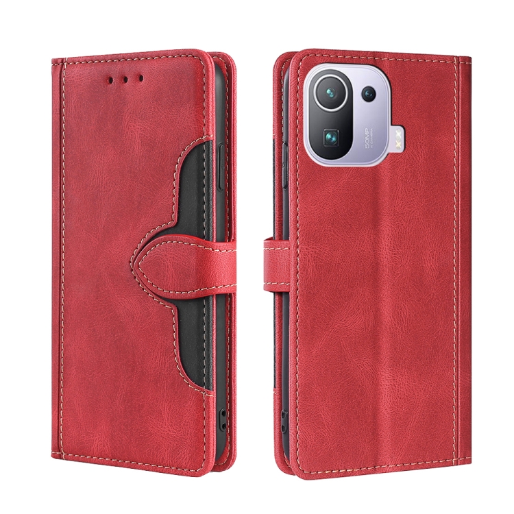 

For Xiaomi Mi 11 Pro Skin Feel Straw Hat Magnetic Buckle Horizontal Flip PU Leather Case with Holder & Card Slots & Wallet(Red)