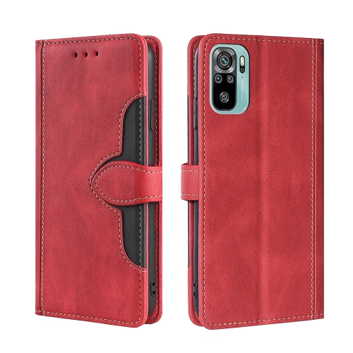 

For Xiaomi Redmi Note 10 / Note 10S Skin Feel Straw Hat Magnetic Buckle Horizontal Flip PU Leather Case with Holder & Card Slots & Wallet(Red)