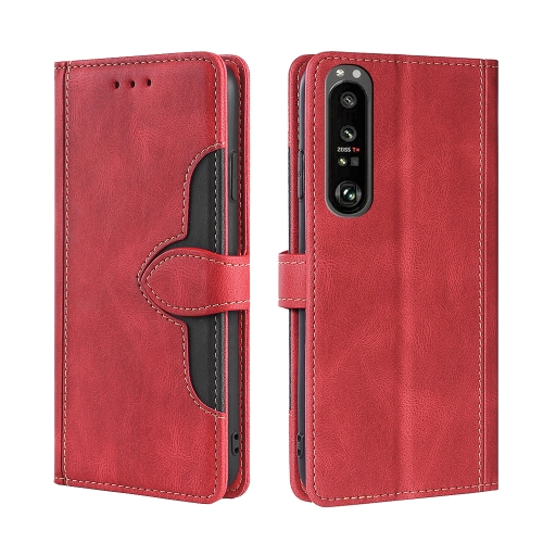 

For Sony Xperia 1 III Skin Feel Straw Hat Magnetic Buckle Horizontal Flip PU Leather Case with Holder & Card Slots & Wallet(Red)