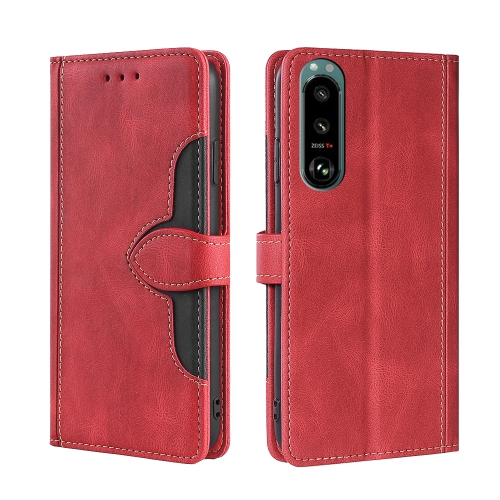 

For Sony Xperia 5 III Skin Feel Straw Hat Magnetic Buckle Horizontal Flip PU Leather Case with Holder & Card Slots & Wallet(Red)