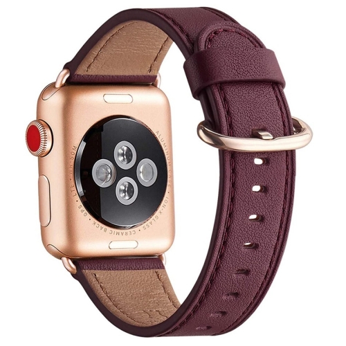 

Round Buckle Leather Replacement Wrist Strap Watchband For Apple Watch Series 7 45mm / 6&SE&5&4 44mm / 3&2&1 42mm(Wine Red)