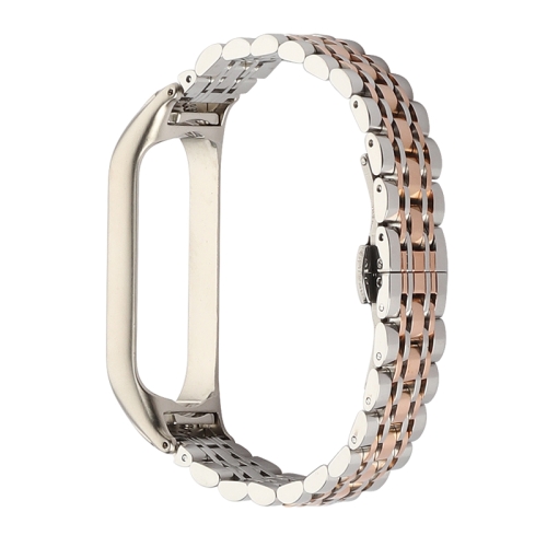 

For Xiaomi Mi Band 4 / 3 Seven-beads Stainless Steel Replacement Strap Watchband(Silver Rose Gold)