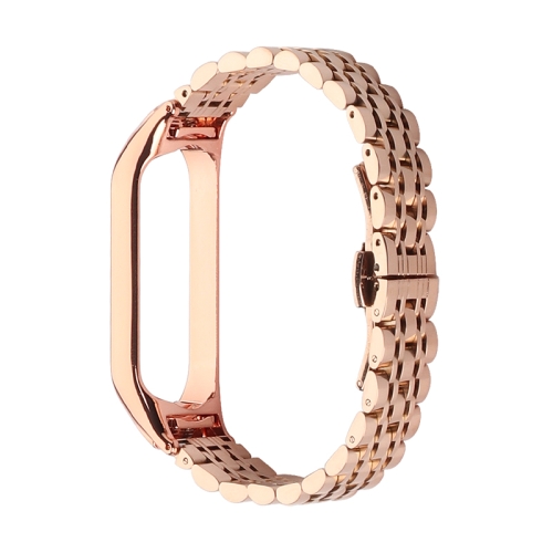 

For Xiaomi Mi Band 4 / 3 Seven-beads Stainless Steel Replacement Strap Watchband(Rose Gold)