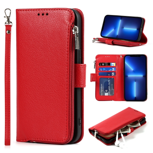 

Microfiber Zipper Horizontal Flip Leather Case with Holder & Card Slots & Wallet For iPhone 13(Red)