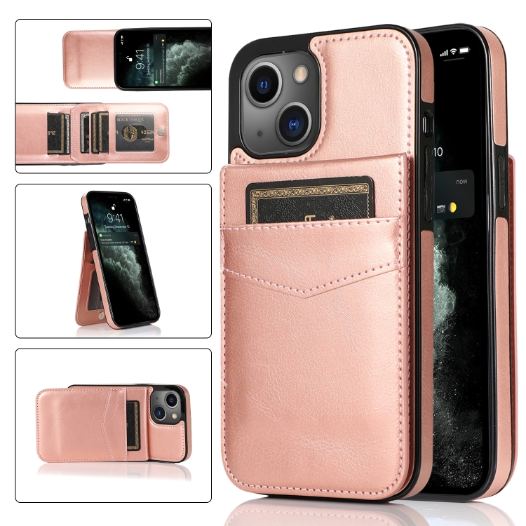 

Solid Color PC + TPU Protective Case with Holder & Card Slots For iPhone 13 mini(Rose Gold)