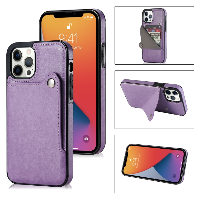 

Pure Color Oblique Card PU + TPU Protective Case with Card Sot & Holder For iPhone 13(Purple)
