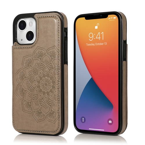 

Double Buckle Mandala Pattern PU+TPU Protective Case with Card Slots & Holder & Photo Frame For iPhone 13 mini(Grey)