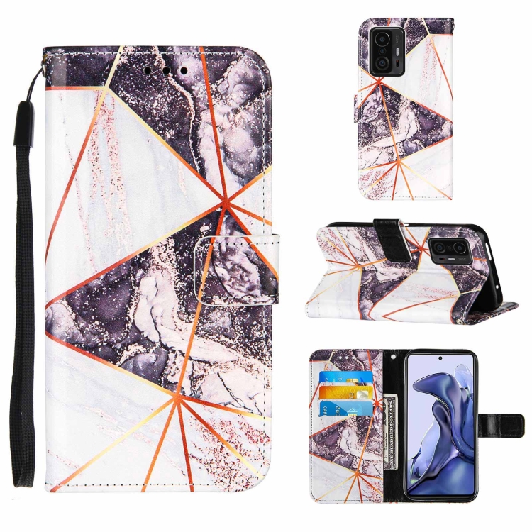 

For Xiaomi Mi 11T Marble Stitching Horizontal Flip PU Leather Case with Holder & Card Slots & Wallet & Lanyard(Black White)