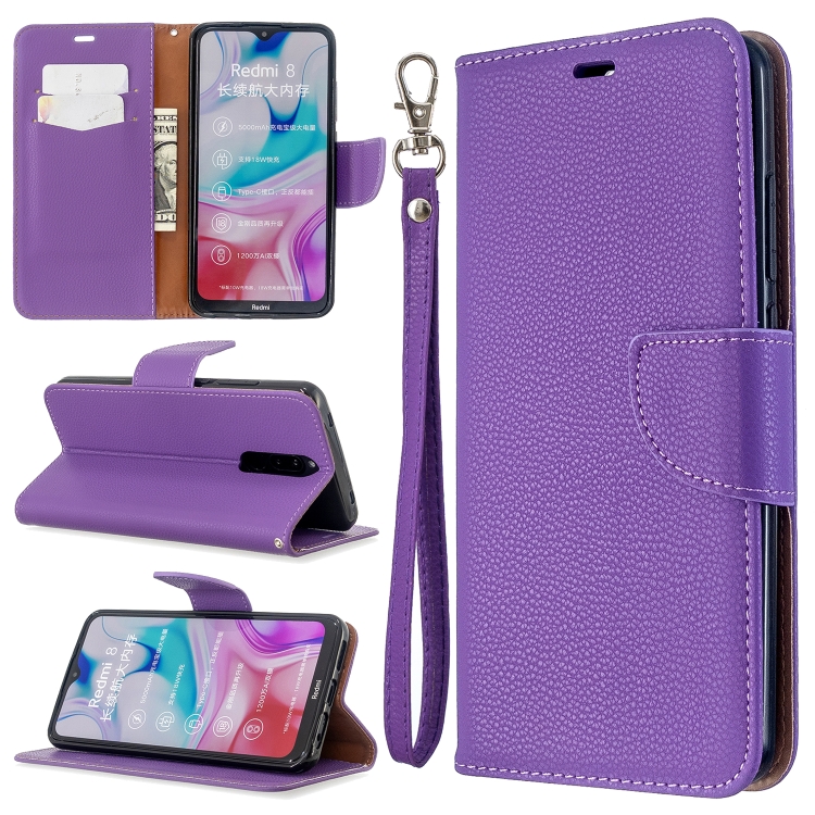 

For Xiaomi Redmi 8 Litchi Texture Pure Color Horizontal Flip PU Leather Case with Holder & Card Slots & Wallet & Lanyard(Purple)