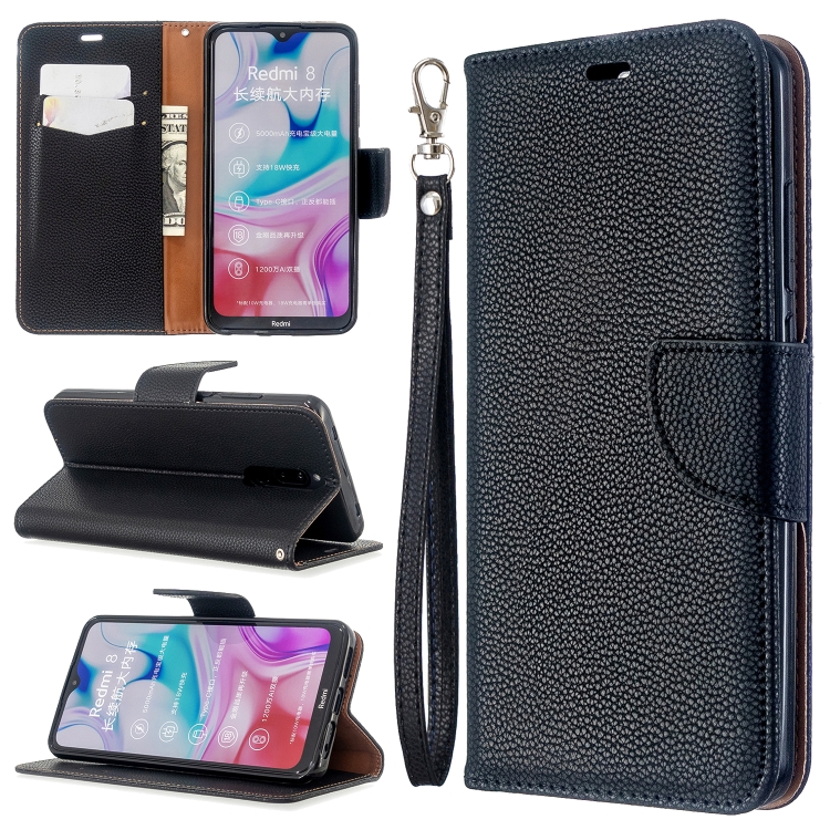 

For Xiaomi Redmi 8 Litchi Texture Pure Color Horizontal Flip PU Leather Case with Holder & Card Slots & Wallet & Lanyard(Black)